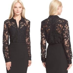 Diane Von Furstenberg Lorelei Two Bloom Black Jacquard Lace Button down 6